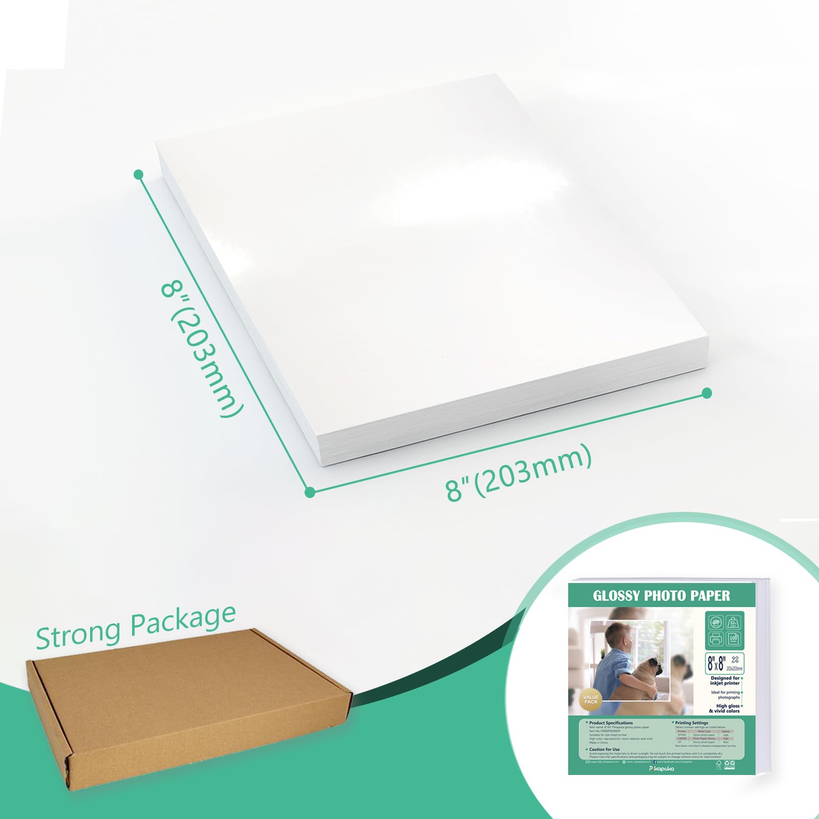 Fotopapier, glänzend, 23,6 kg, quadratisches Fotopapier für Farbstoff-Tintenstrahldrucker, 200 g/m², 100 Stück
