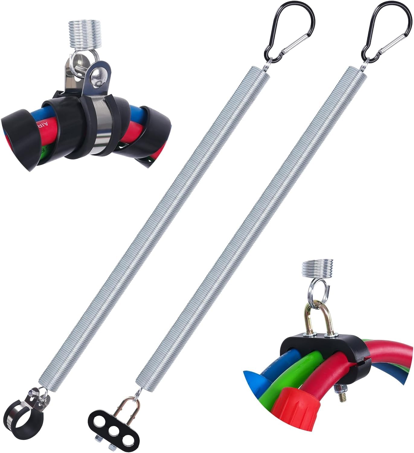 YiaChuii 2 PCS 16"" Single Tender Spring Kit with Hose Holder and 3-Hole Clamp Holder Heavy Duty Tender Spring for Semi Truck Air Lines Kit 2 Style Air Lines Holders for Trailer Tractor