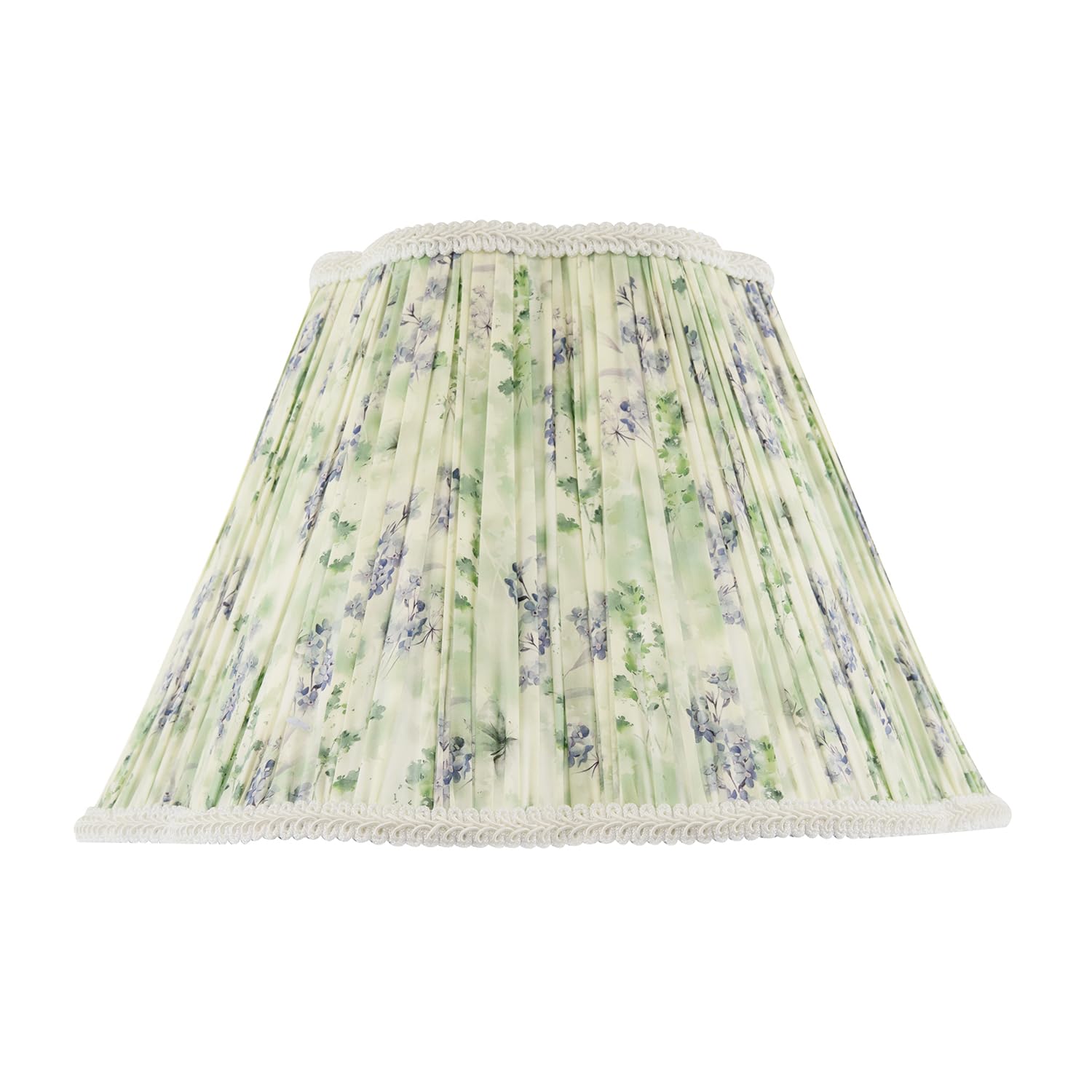 Green and Blue Floral Victorian Scallop Cotton Fabric Lamp Shade with Embroidered Trims | 35cm x 22cm | White Faux Silk Lining by Happy Homewares