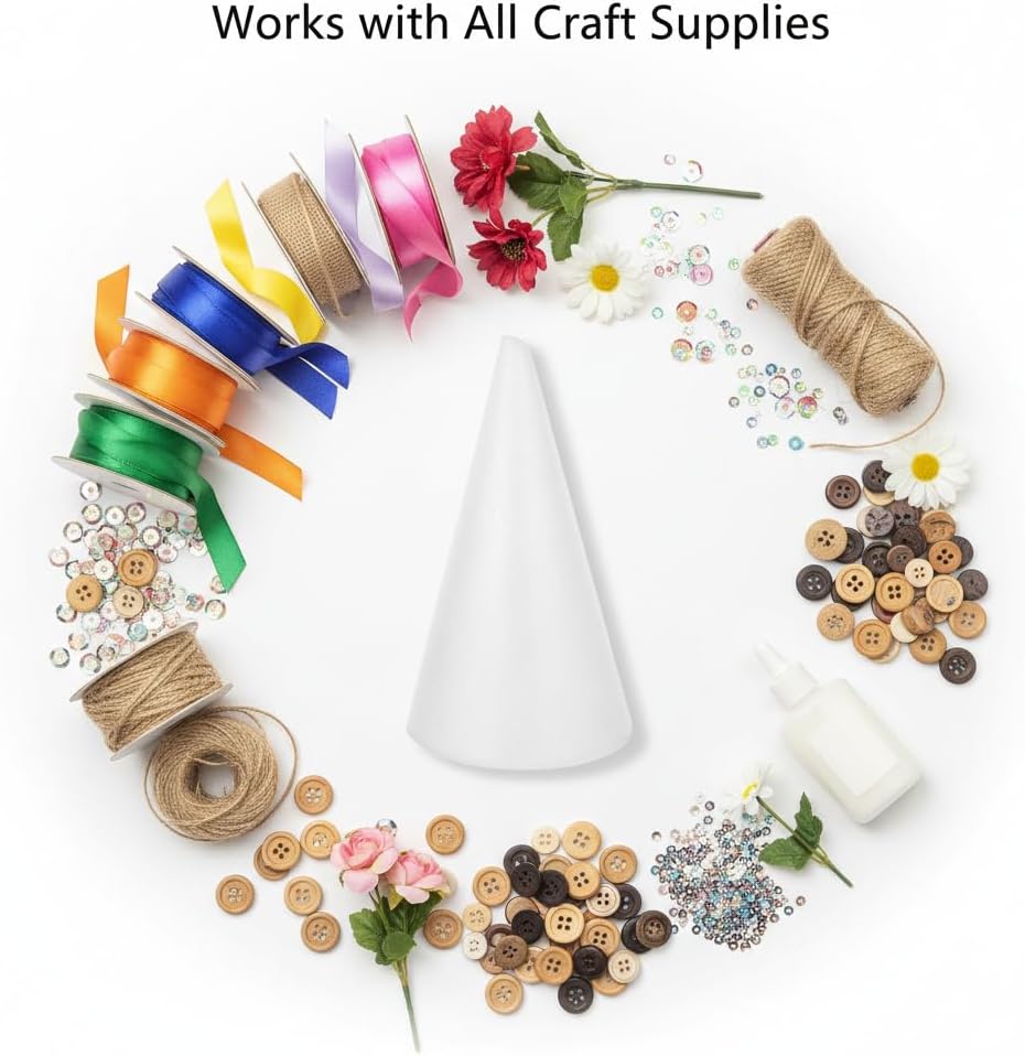 TEHAUX Large Foam Cone for Crafts 14 Inch - Solid Tall White Polystyrene Cone for DIY Christmas Tree, Floral Arrangements, Gnome Making, and Holiday Centerpiece Decoration