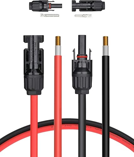BougeRV Cable de extensión solar de 6 pies 10AWG con conector hembra y macho con par de conectores extra gratuitos, kit de adaptador de panel solar