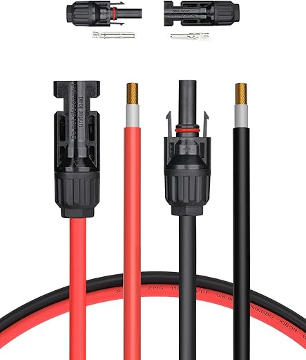 BougeRV 30 Feet 10AWG Solar Extension Cable with Female and Male Connector with Extra Free Pair of Connectors Solar Panel Adaptor Kit Tool (30FT Red + 30FT Black)