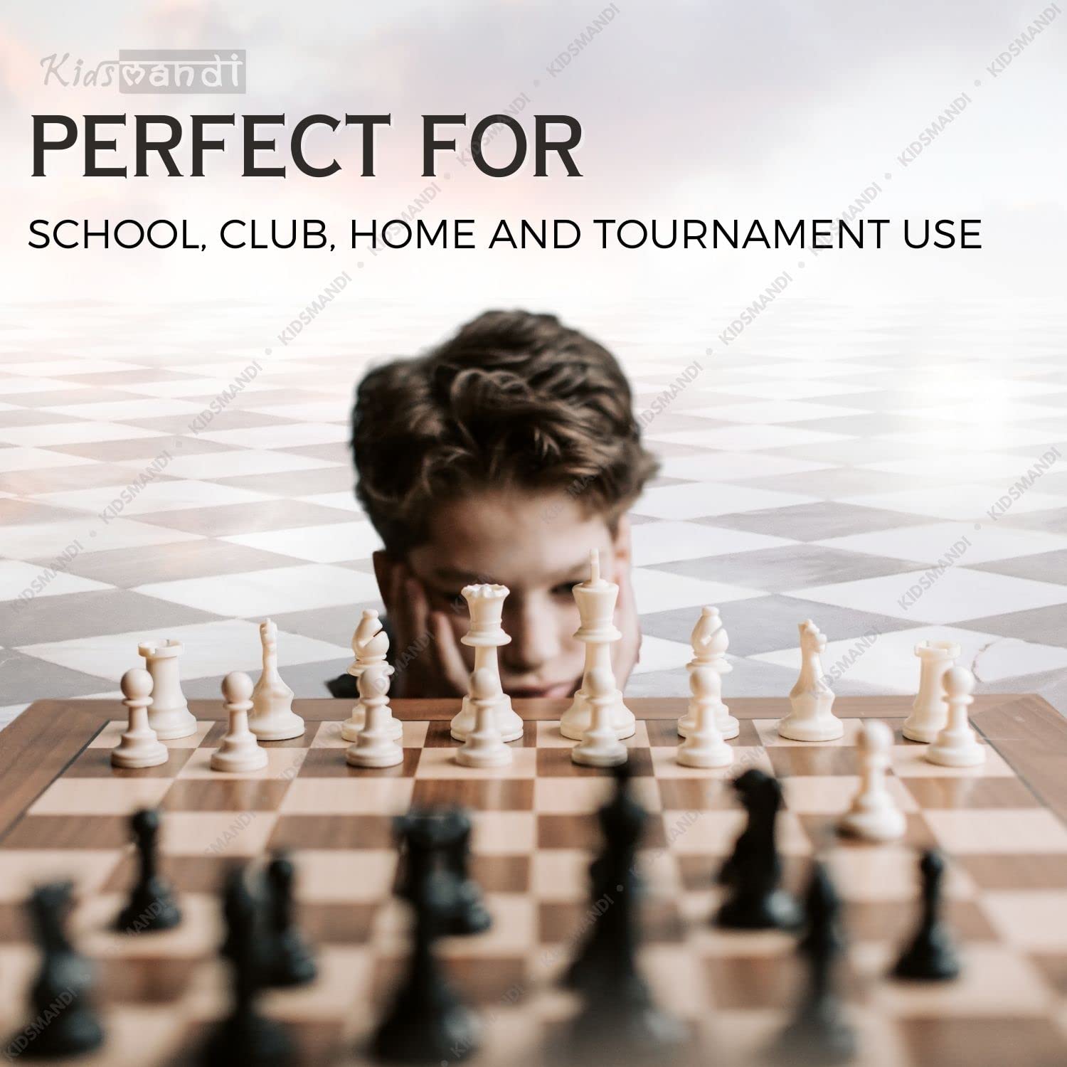 Kids Mandi Triple Weighted Tournament Chess Pieces Set | Large Sized Chess Coins with Lint Pad | Complete Set of 32 Black & White Chessmen (Without Mat) - Image 7 thumbnail