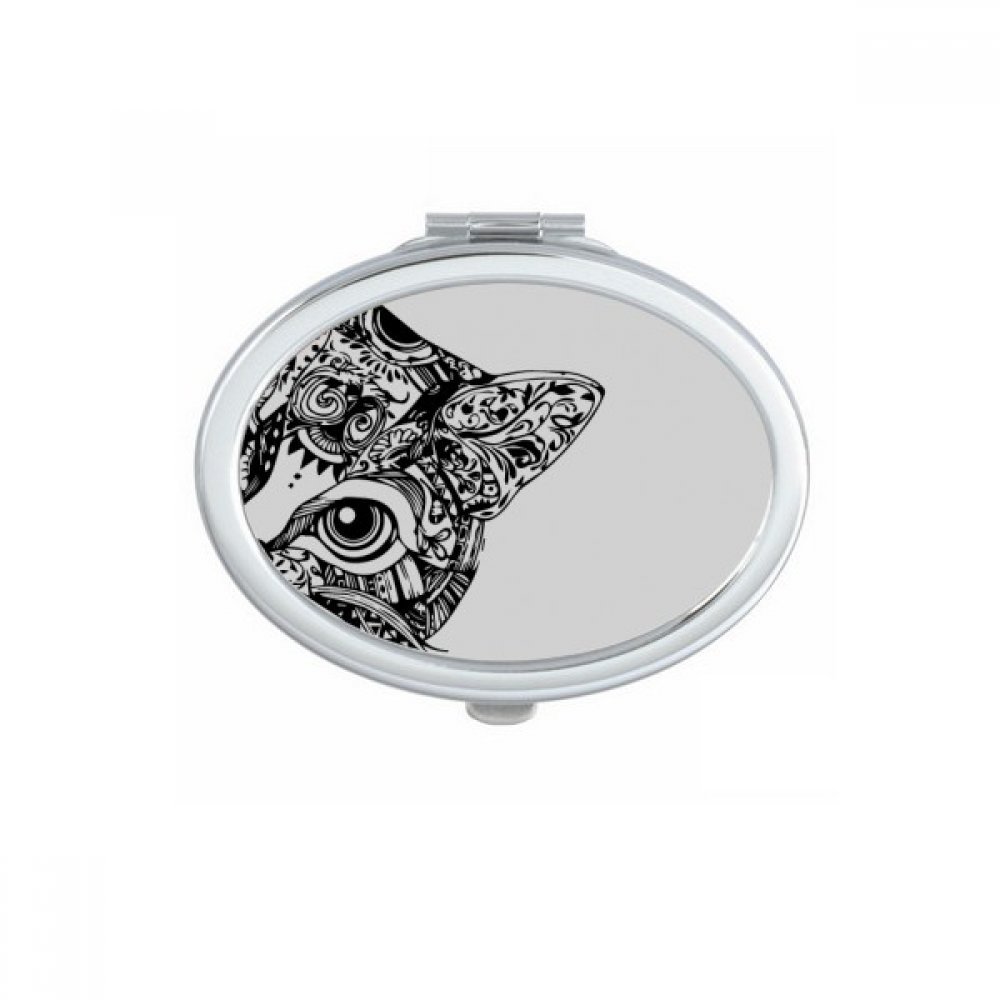 Miroir de poche chat noir ovale et multicolore avec design de ligne épurée