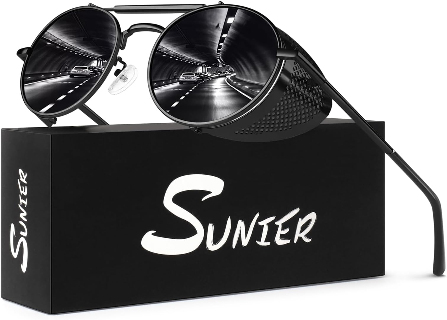 Retro Round Polarized Steampunk Sunglasses Men Women Side Shield Goggles Gothic S92-ADVANCED POLARIZED