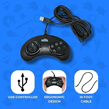 Old Skool USB Controller 6 Button Arcade Pad for Sega Genesis Mini/PS3/PC/Mac/Steam/Nintendo Switch - USB Port Black