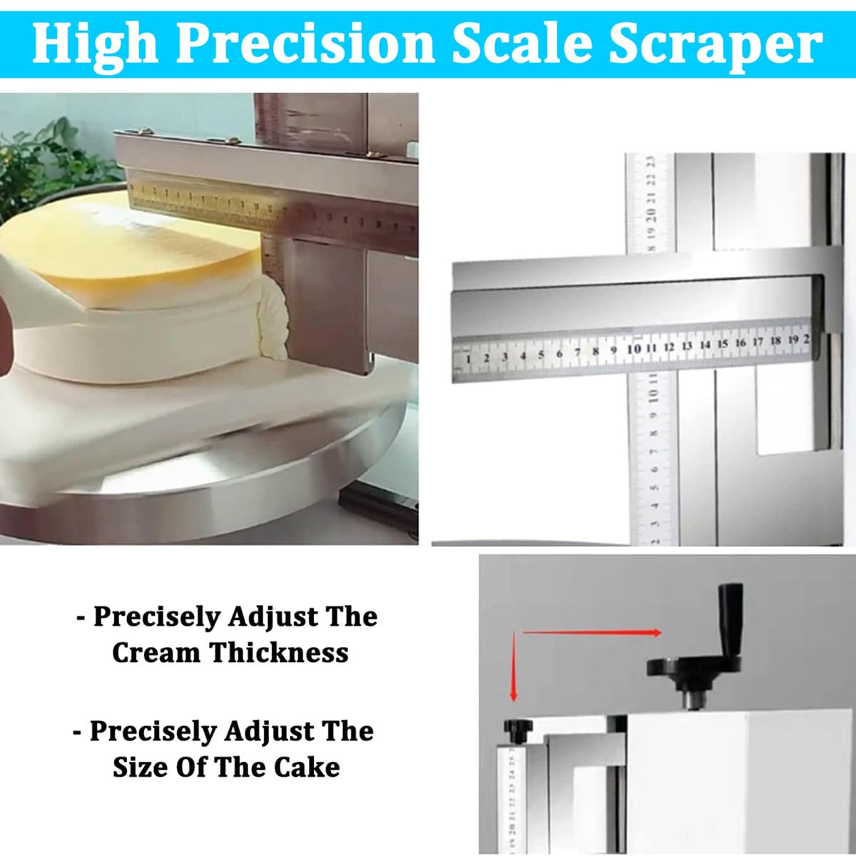 Máquina para untar crema de mantequilla para tartas, raspador eléctrico giratorio ajustable para superficies de bordes de pasteles, herramienta para hornear pasteles y pan de 4 a 12 pulgadas