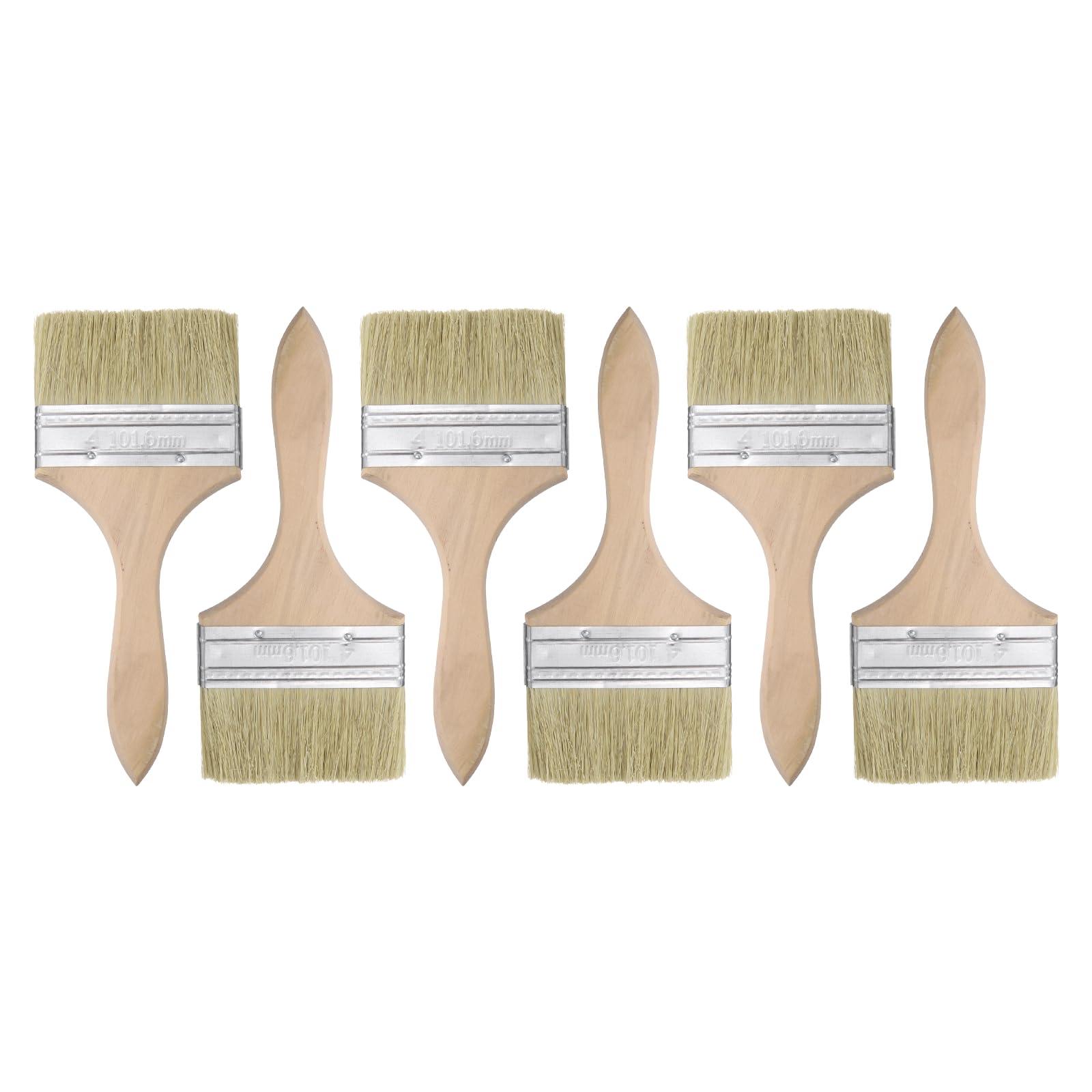sourcing map 6pcs Double Thick Chip Paint Brush 4" Flat Bristle Painting Brushes with Wooden Handle for DIY Art Painting Furniture Cabinet Fences Deck Wall Door Trim, White