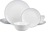 LaGlint Dinnerware Sets for 4, 12 Pieces Opal Glass Plates and Bowls Set, Dishwasher and Microwave Safe Dish Dinning Ware Set, Chip and Scratch Resistant Dishware Sets Black