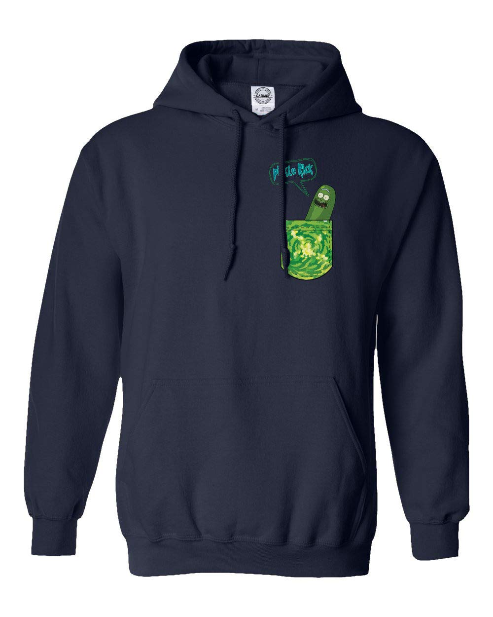 New Graphic Tee Shirt & Morty Pickle Rick in a Pocket Funny Men's Hooded Sweatshirt (Navy, Small)