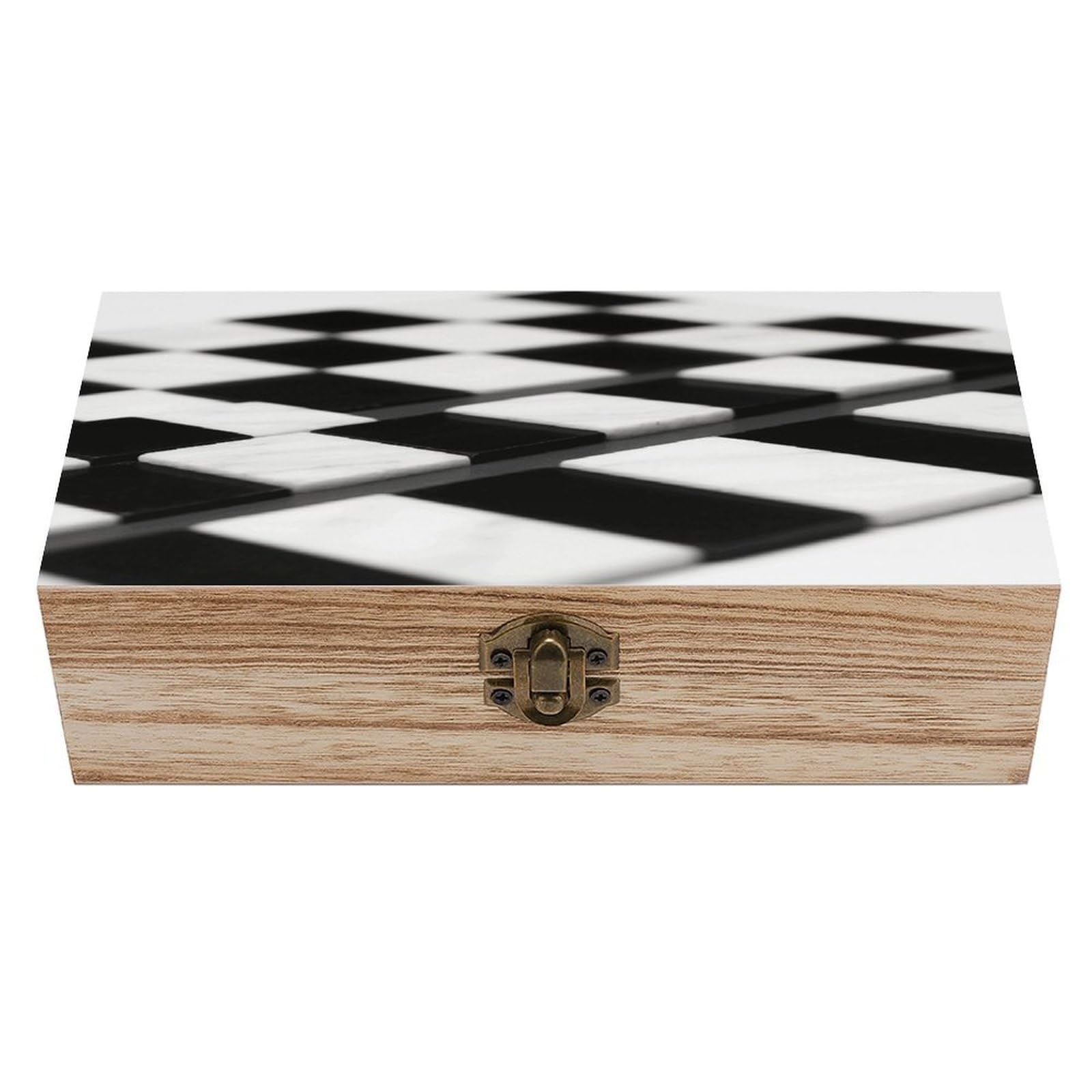 VstaDank Checkered Black White Wooden Storage Box Vintage Style Wooden Storage Case with A Hinged Lid Memory Treasure Boxes Decorative Jewelny Photos for Organizer 7.9 * 3.7 * 2.3 Inch
