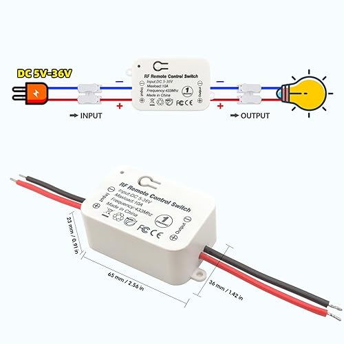 Miniatura 3 de DieseRC Interruptor de control remoto inalámbrico DC 12V24V 10A RF Relé receptor con 2 transmisores para luces de techo, lámparas, LED y control