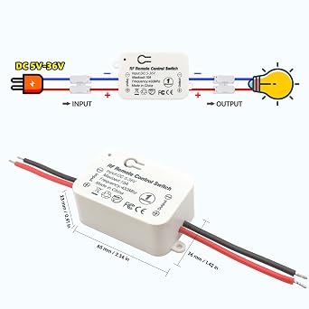 DieseRC 433Mhz Universal Wireless Remote Control Switch DC 12V 24V 1CH RF Relay Receiver Module with 2 Transmitters, EV1527 Learning Code Smart Home Remote Switch