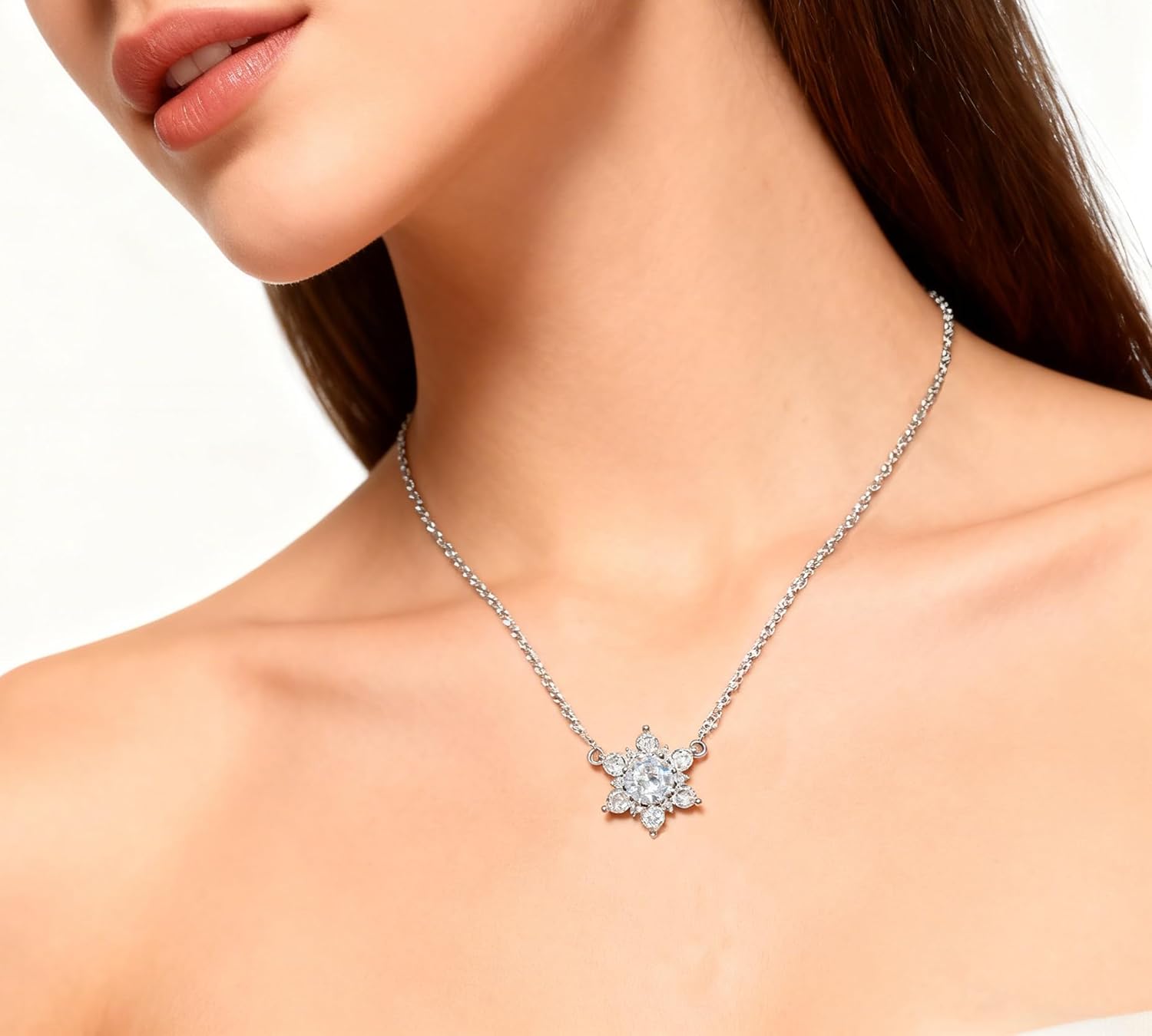 14K White Gold Plated Cubic Zirconia Necklace for Women Choker Imitation Diamond Pendant Fashion Pendant Chain Necklace Women Jewelry Gift Birthday Gifts - Image 3