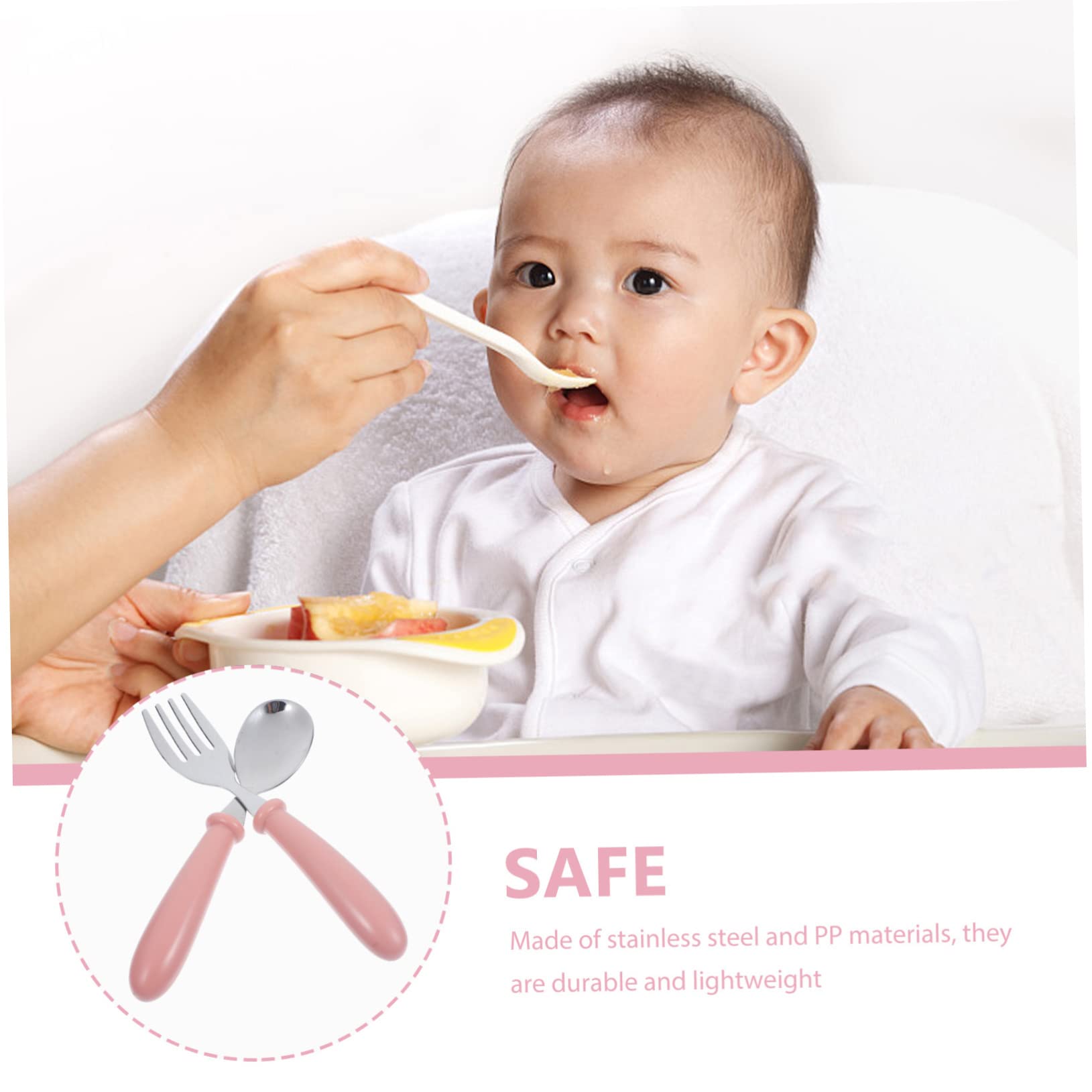 HAWILLOSCH 1 Set Durable Stainless Steel Spoon Fork for Lightweight Compact Design for Self Feeding Includes Storage Box Pink