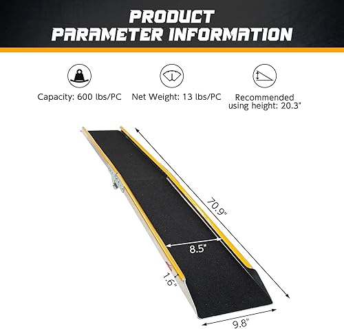 Miniatura 3 de Ruedamann Rampas de carga de aluminio de 71 pulgadas para camionetas, remolques, rampa plegable para motocicleta, capacidad de 600 libras, rampa