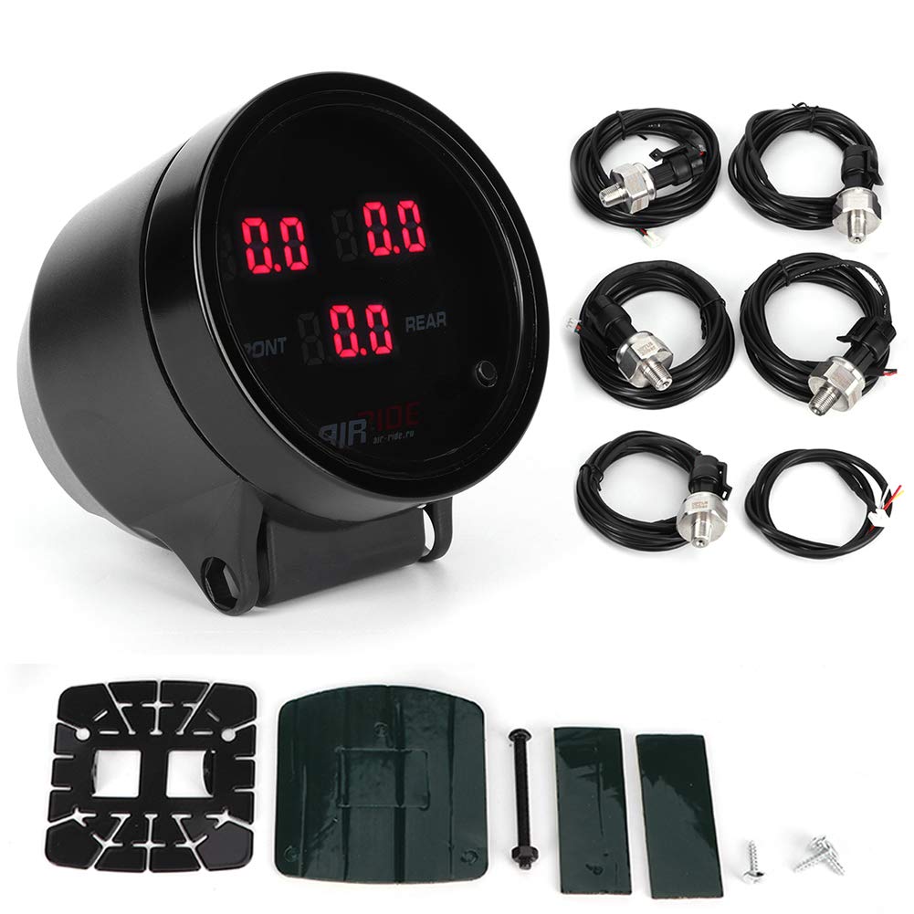 Medidor de Presión de Aire de Aluminio de 2,5 Pulgadas, 12 V con 5 Sensores, Contactos de Cobre de Respuesta Rápida para Amortiguador Neumático de Automóvil y Pantalla de Presión del