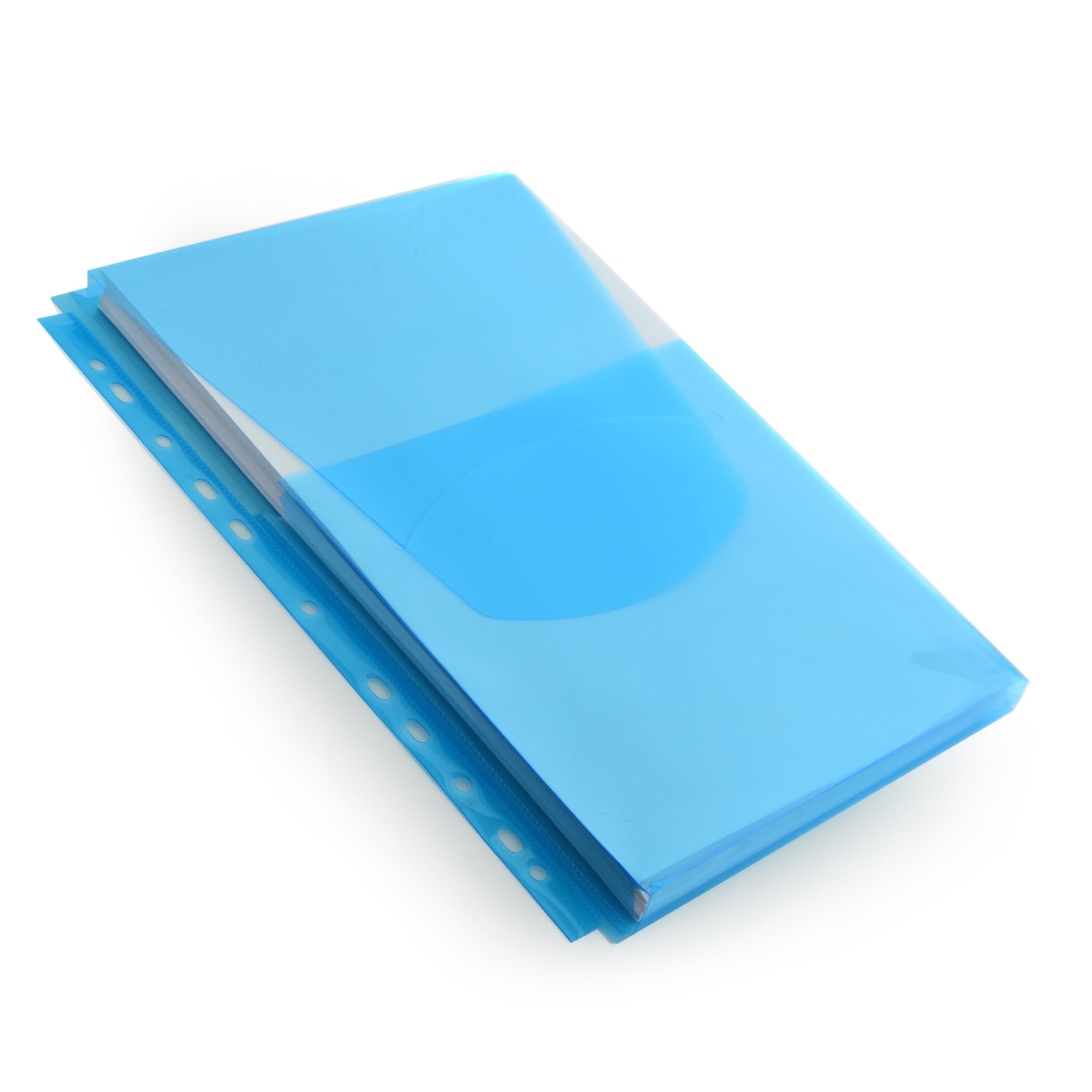 Pack 10 Dossier Bolsa para con fuelle de 2 cm de Gran capacidad y multitaladro para Archivar en anillas –Polipropileno 100% Reciclable de gran resistencia y Calidad by Office Box (Azul)
