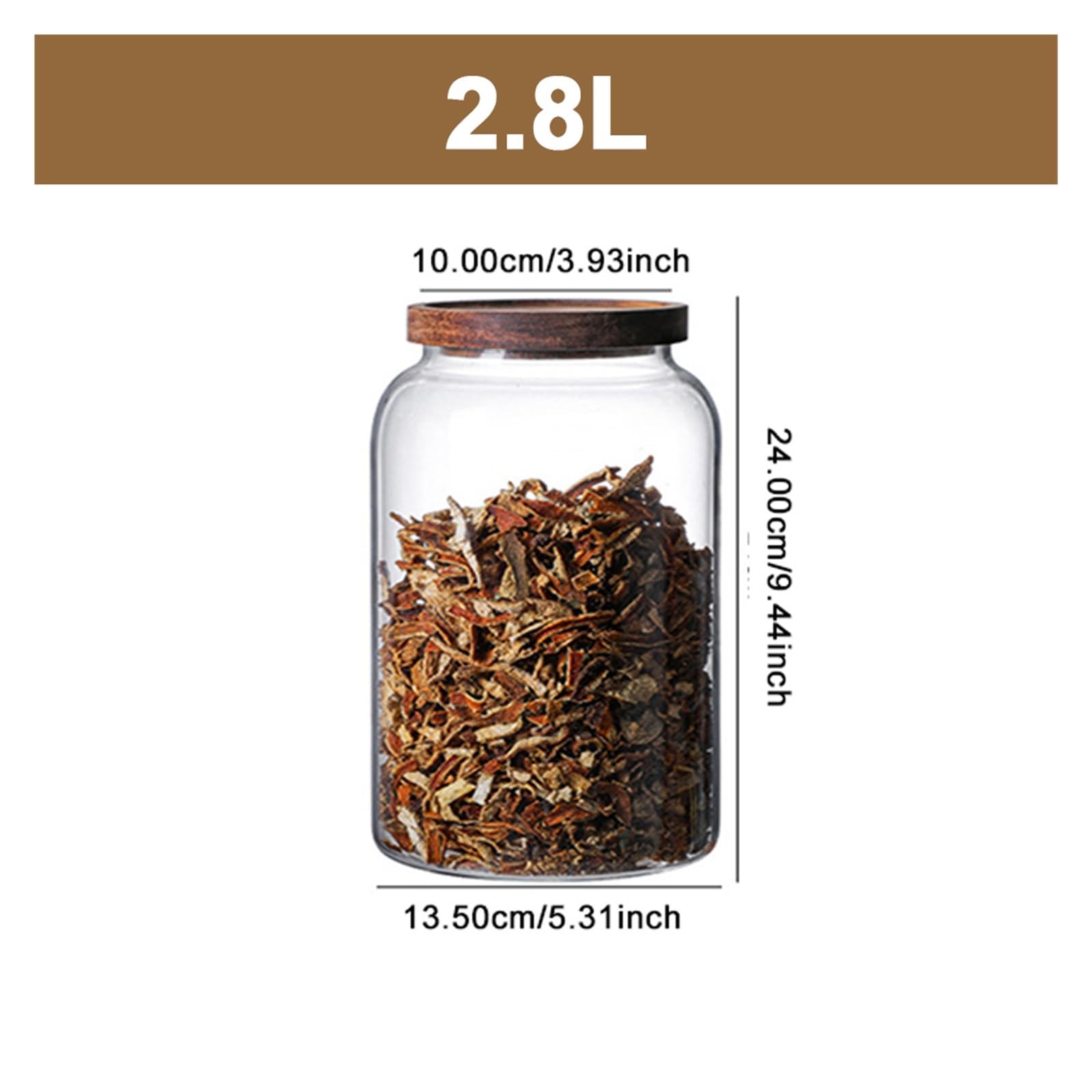 Versiegeltes Vorratsglas aus Glas, 1.2/2/2.8L, Holzdeckel | Borosilikatglas mit Deckel und Silikonring für Kaffeebohnen, Reis, Mehl, Zucker und Tierfutter(2.8L)