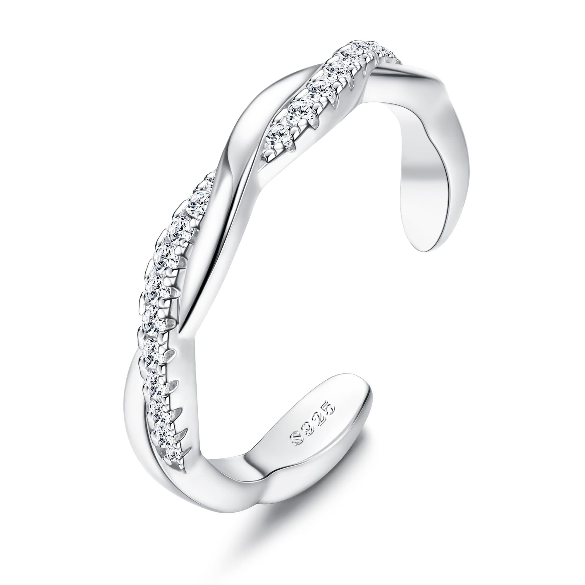 JeryWe925 Sterling Silver Toe Rings for Women Girls Adjustable Open Rings 14K White Gold Plated Flower CZ Snake Twist Opal Band Rings Summer Beach Open Foot Toe Rings Jewelry