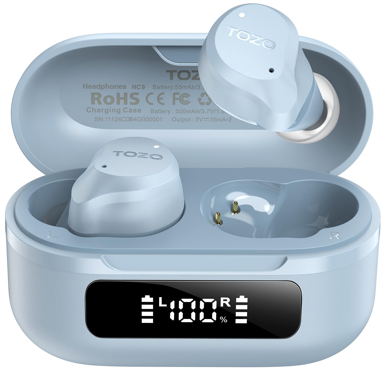TOZO Hybrid Auriculares Inalámbricos Bluetooth 5.3 ANC Híbrida 6 Mics ENC, Reducción de Ruido 45dB, ORIGX 2.0 Acústico 32 EQs, 60H, Pantalla LED, USB Tipo C, IPX8, para Oficina y Commuting, Negro — view 14