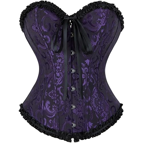 frawirshau Women's Lace Up Boned Overbust Corset Bustier Lingerie Bodyshaper Top