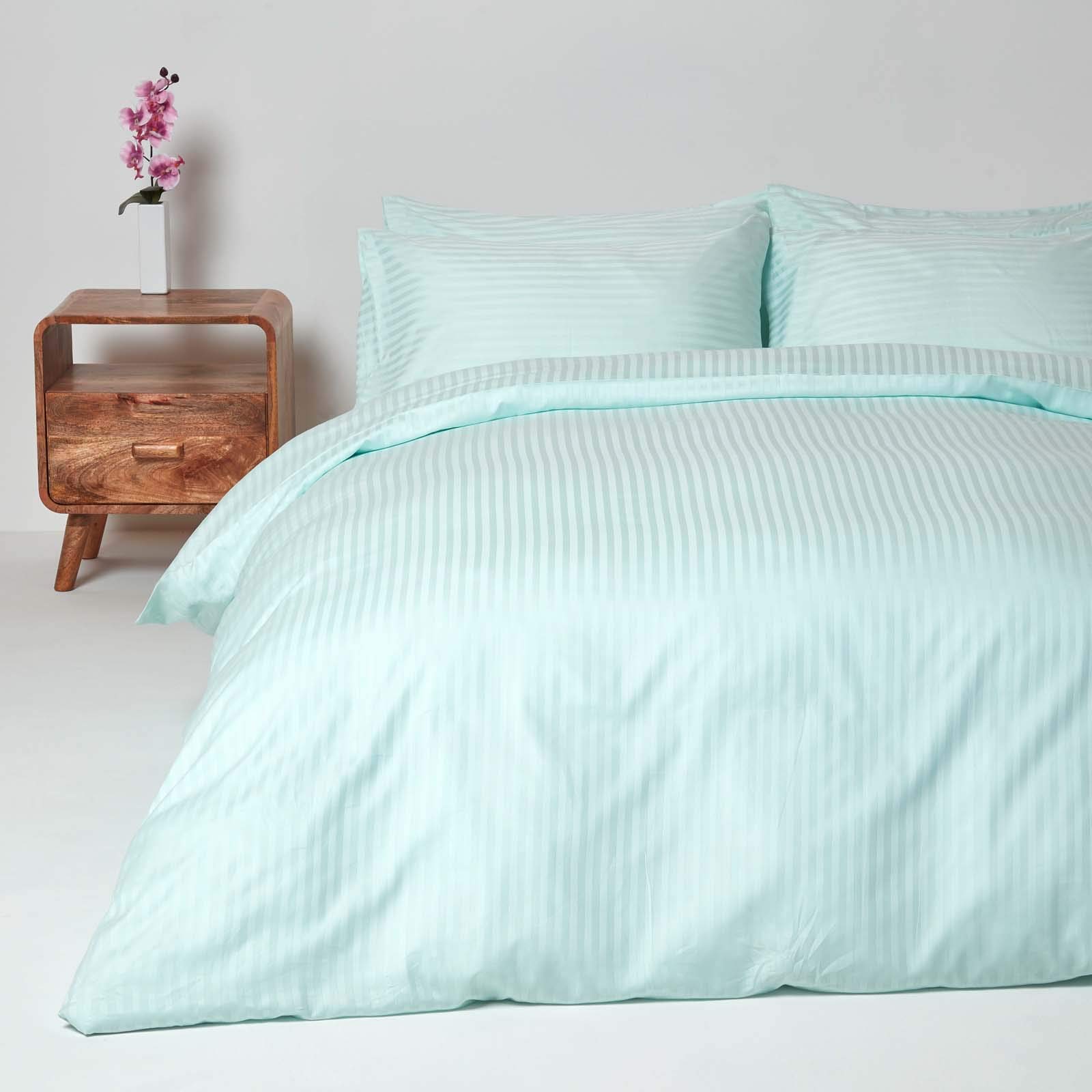 Homescapes Juego de Ropa de Cama de 2 Piezas, 100% algodón Egipcio con Rayas de satén, 1 Funda nórdica de 135 x 200 cm y 1 Funda de Almohada de 48 x 74 cm