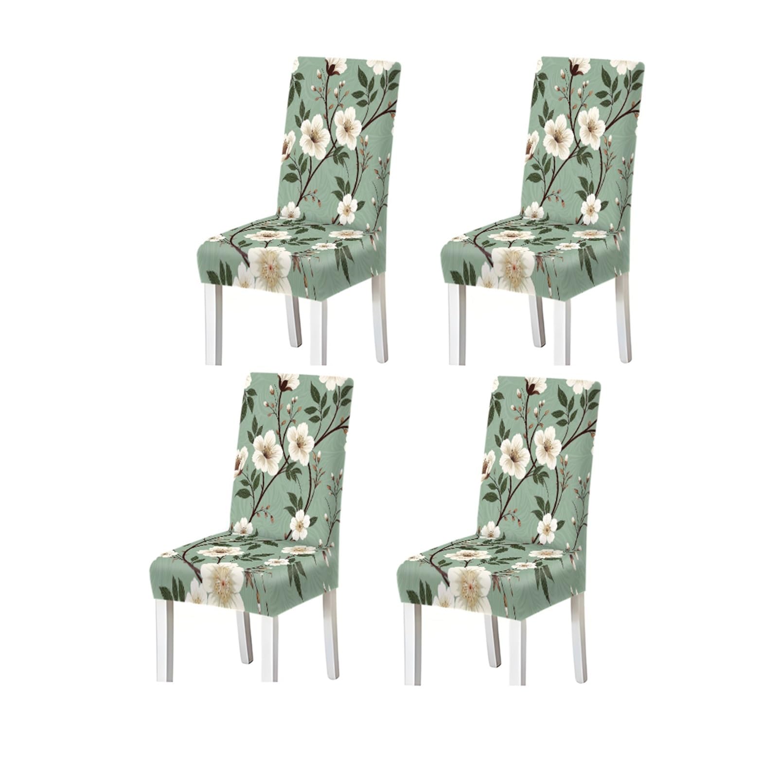 FZJKGH Sage Green Floral Branch Pattern Print Dining Chair Covers Set Of 2/4/6, Botanical Stretch Slipcovers For Dining Room Removable Stretch Slipcovers for Dining Chairs(4PCSChair cover)