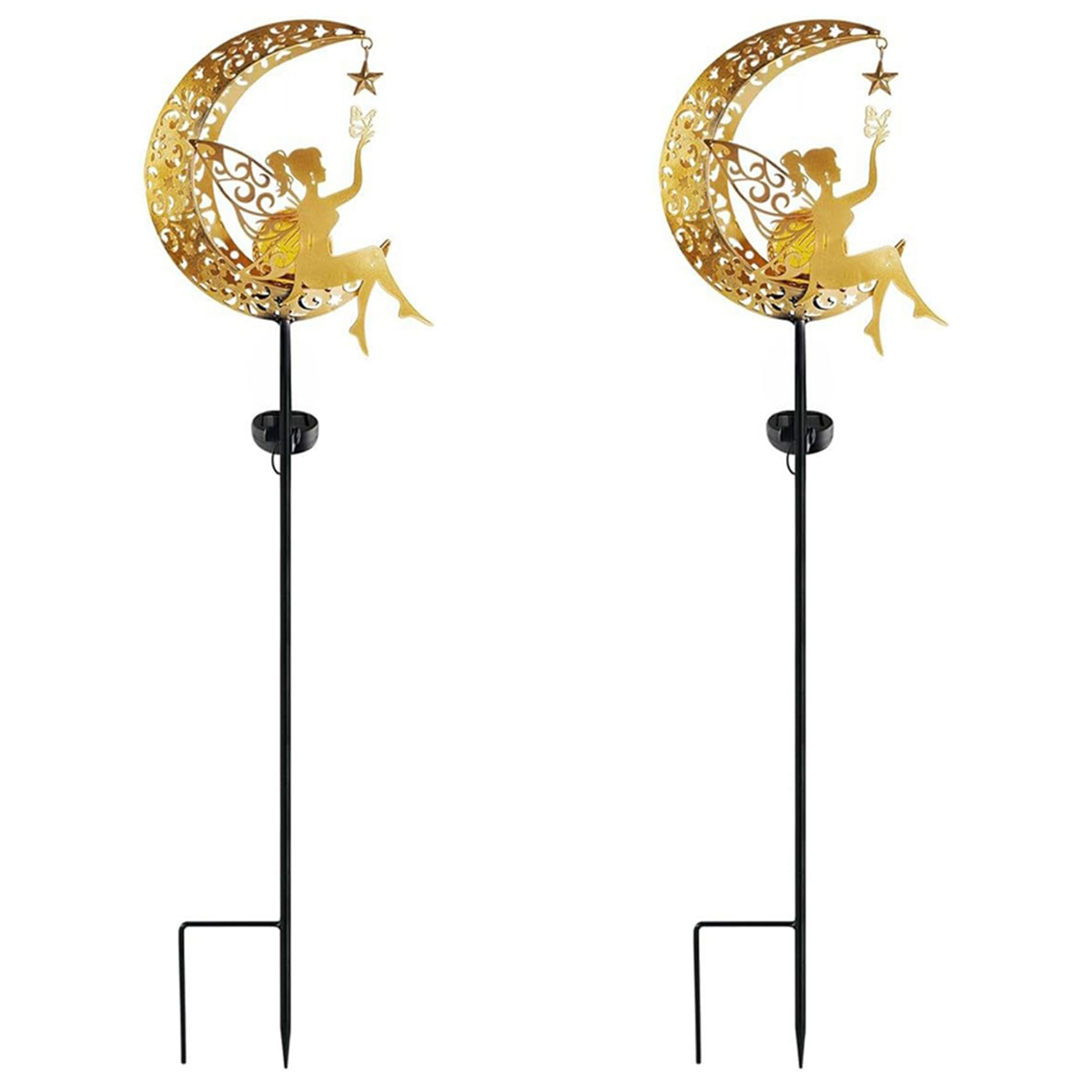 Vjsujehgy 2X Solar Garden Lamp Statues Outdoor Decor, Fairy Moon Figurine Light Stake, Housewarming Ornament for Patio, Lawn, Yard