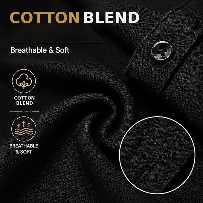 Image of MCAVOY Cotton Blend Shirt for Men | Full Sleeve Regular Fit Plain Formal & Casual Office Shirt | Black & White