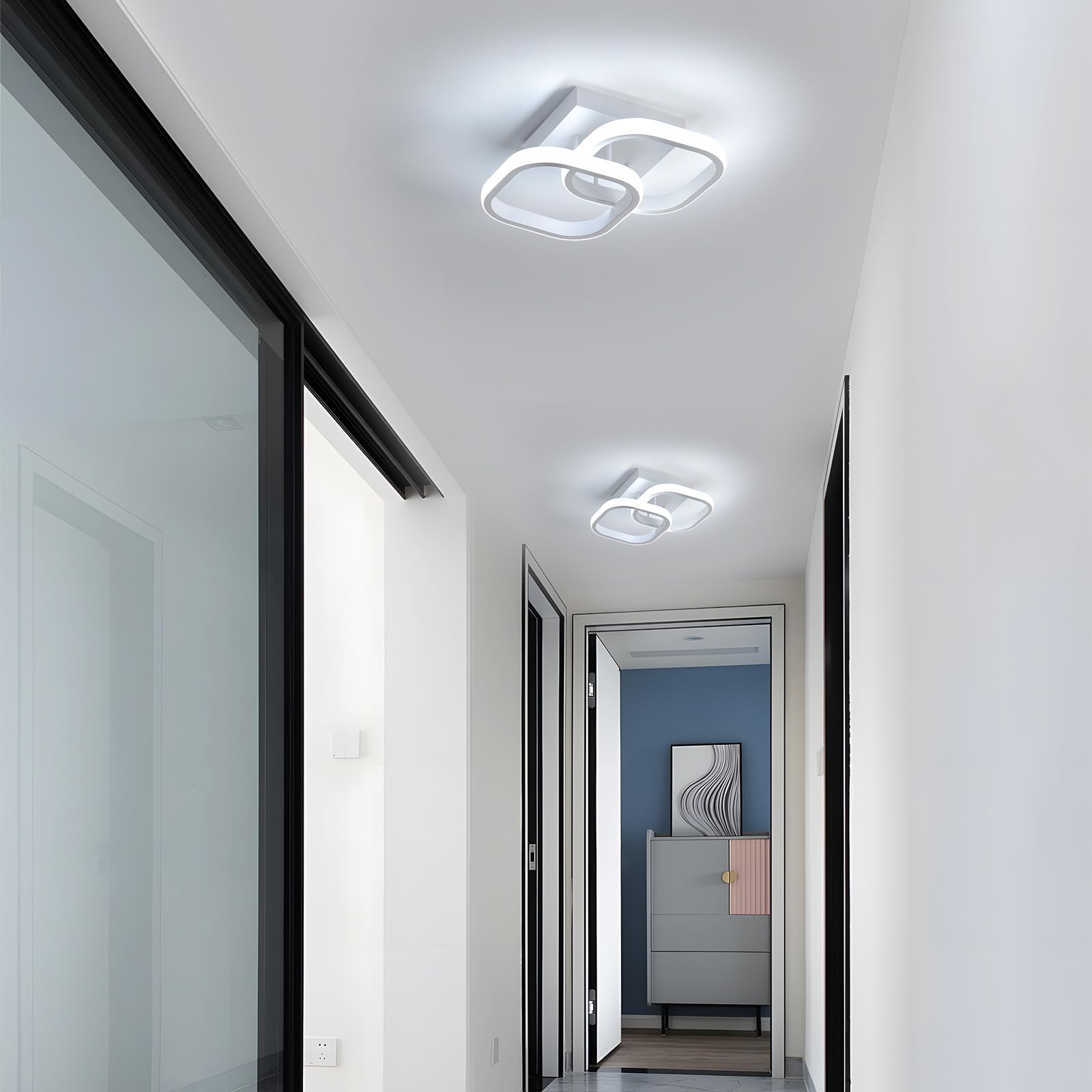 2 Piezas Plafon LED Techo Blanco 23CM Moderno 22W Blanco Frío 6500K | 22W 2475LM Lámpara de Techo LED, Acrílica Luz de Techo Cuadrado para Dormitorio Comedor Escalera Baño Pasillo Balcón
