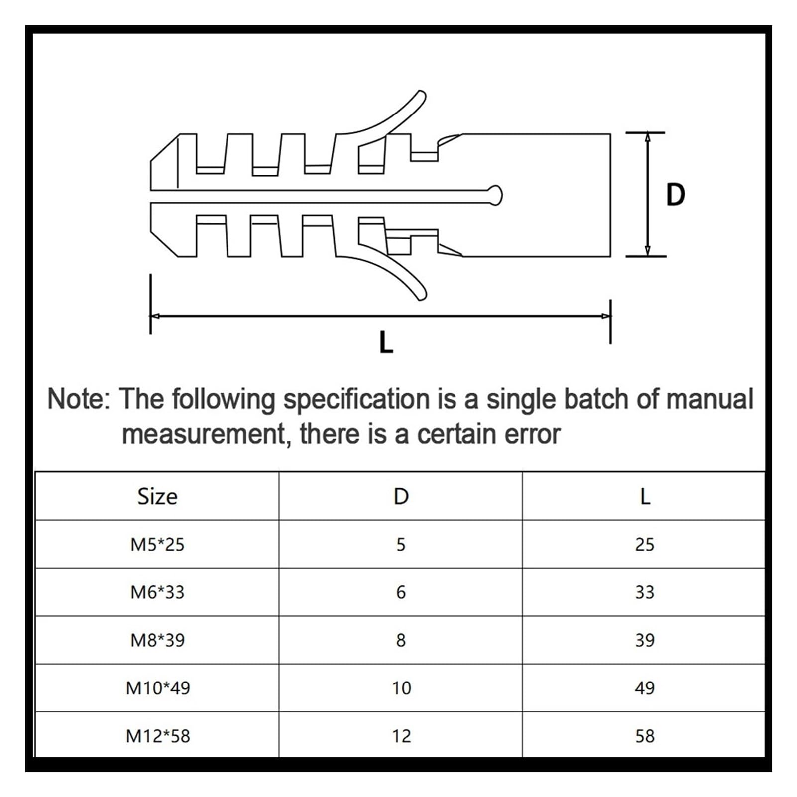 Tubo di espansione in plastica, tasselli, tasselli in plastica bianca M5 M6 M8 confezione multipla (20 pezzi, M5)