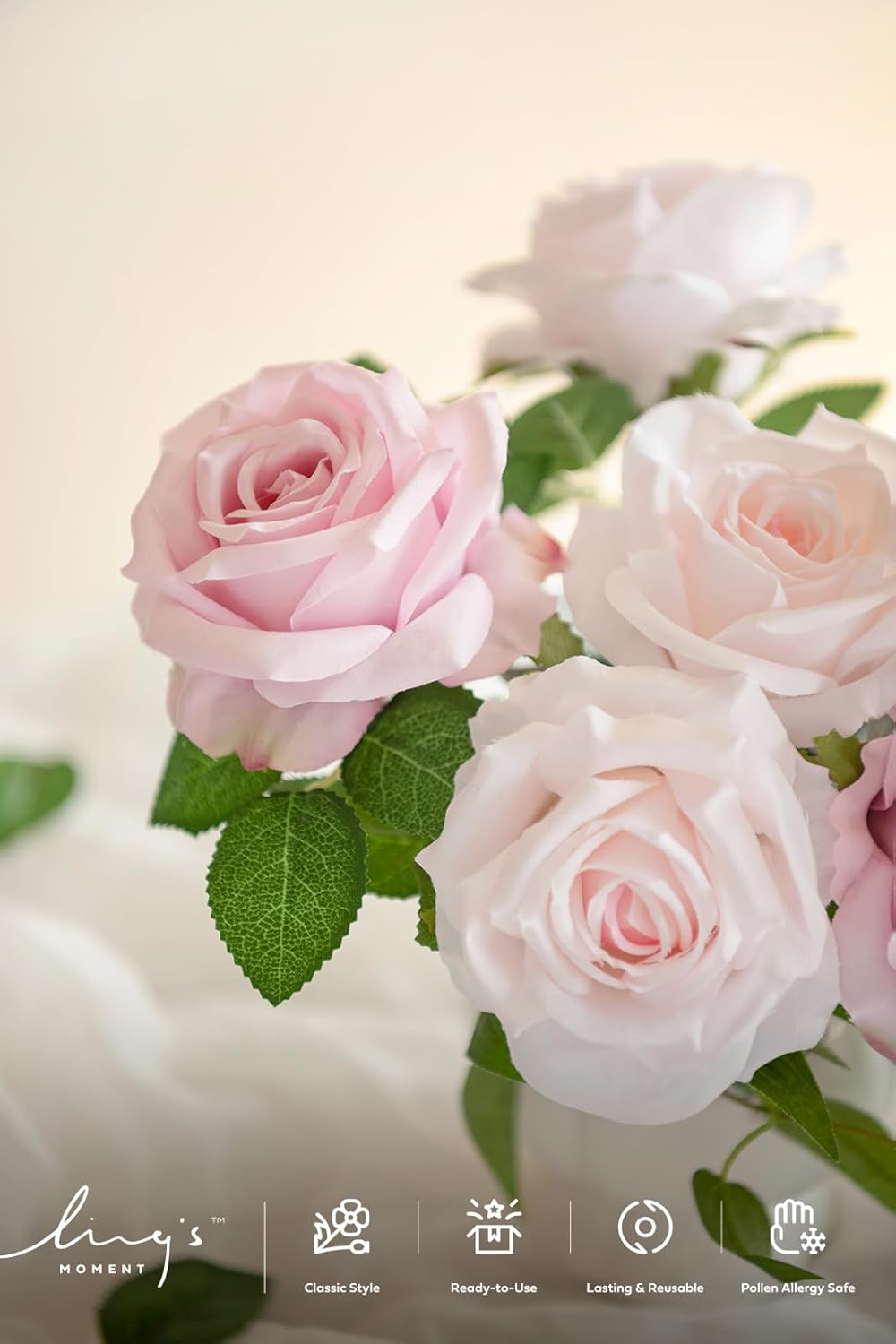 Ling's Moment Artificial Flowers 16pcs Blush Pink Silk Roses with Stems Real Look, 3.5" Fake Ombre Slate Pink Vendela Roses Bulk for DIY Wedding Bouquets Centerpieces Party Baby Shower Home Decoration - Image 4