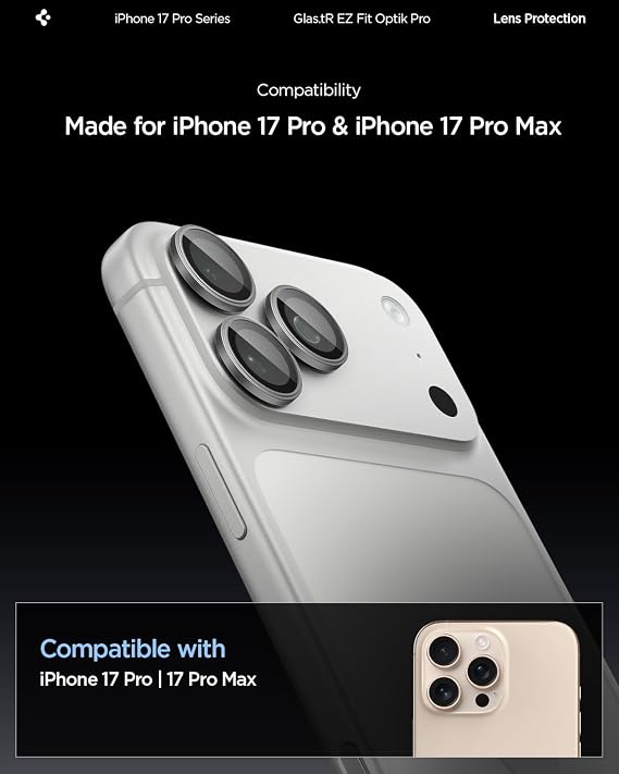 Spigen iPhone 17 Pro/Pro Max /16 Pro/Pro Max ile Uyumlu Kolay Kurulum Kamera Lens Camı Koruyucu GLAS.tR EZ Fit Optik Pro (2 Adet) Gri - AGL10125 (Spigen TR Garantili)