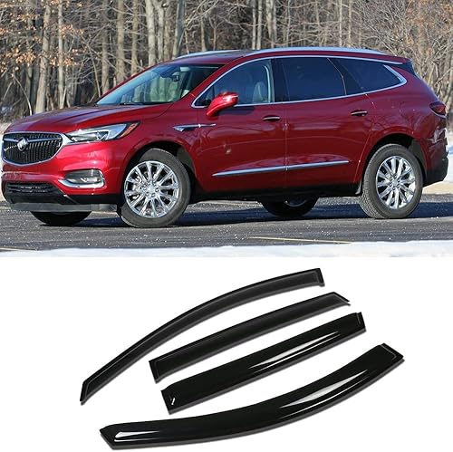 Deebior 94828 - Protector de lluvia original para ventana lateral, cinta de montaje exterior, humo oscuro, 4 pantallas de ventana para Buick Enclave