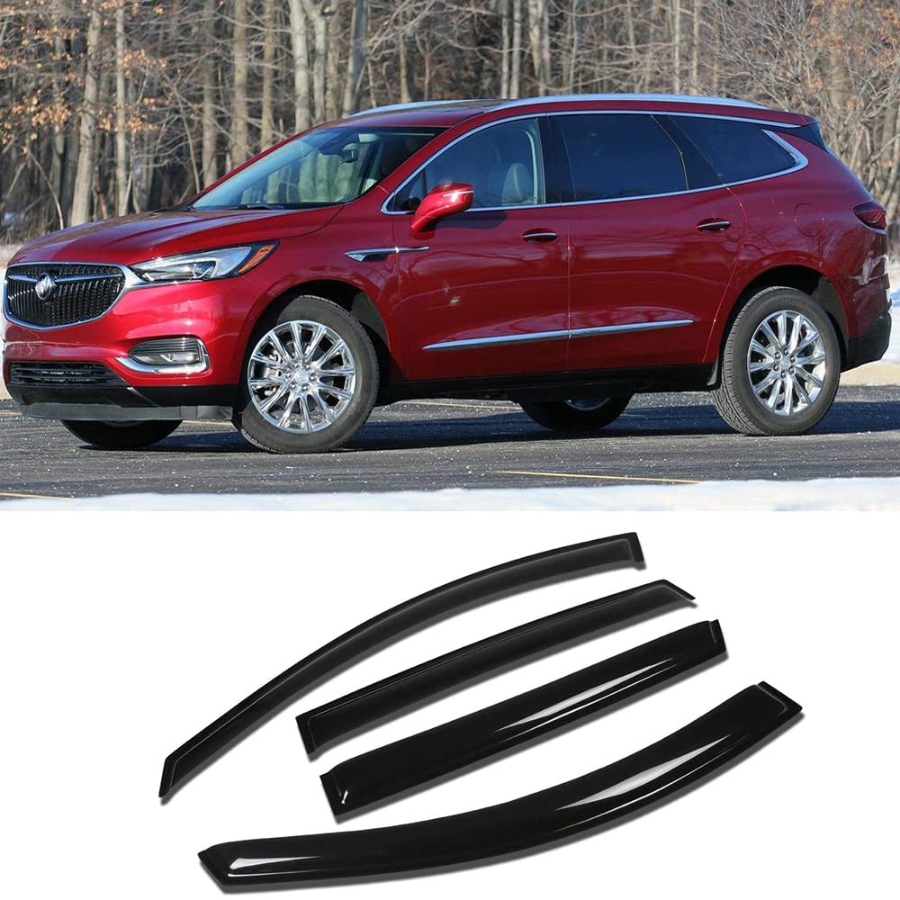 94828 Original Side Window Deflector Visor Rain Guard,Outside Mount Tape-on Shatterproof Dark Smoke,4pc Window Shades fit for 2018-2021 Buick Enclave
