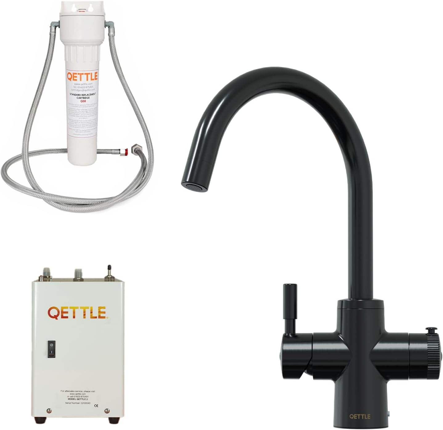 QETTLE Original 4-in-1 Instant Boiling Water Tap | True Boiling, Filtered Cold, Mains Hot & Cold (Black, 2 Litre Boiler)