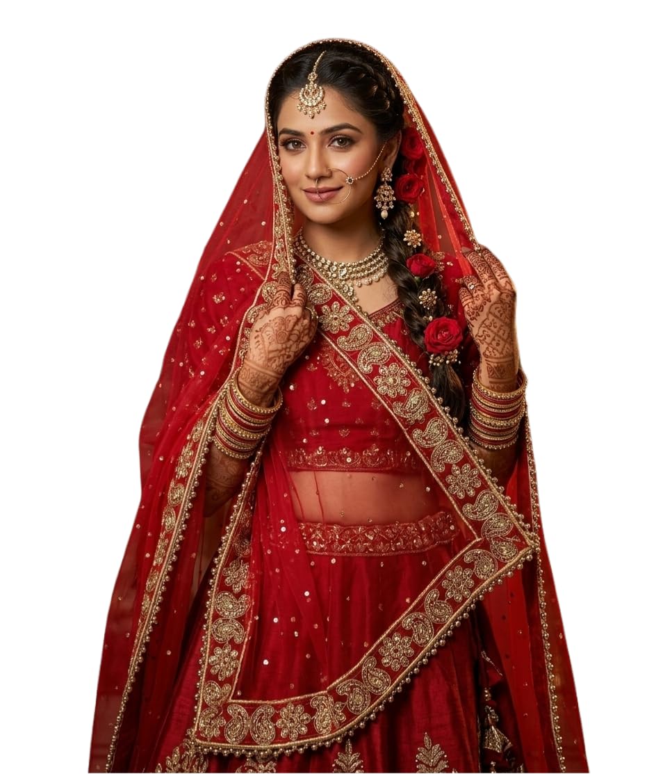 navti creations Women's Embroidered Net Dupatta With 4 Side Moti Lace (2.25m)-picture-14