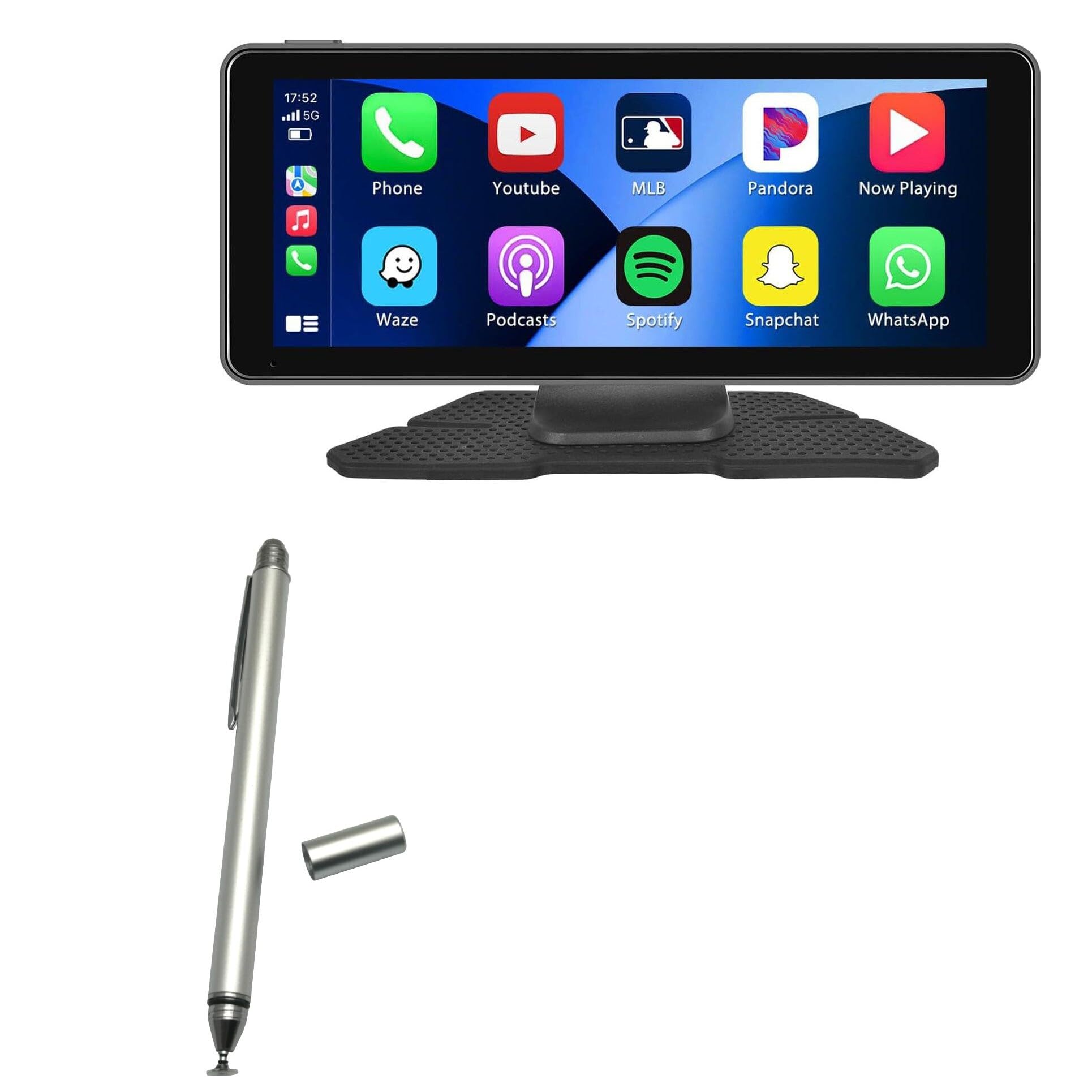 BoxWave Stylus Pen Compatible with Hikity Wireless Apple Carplay Portable Car Stereo (6.86 in) - DualTip Capacitive Stylus, Fiber Tip Disc Tip Capacitive Stylus Pen - Metallic Silver