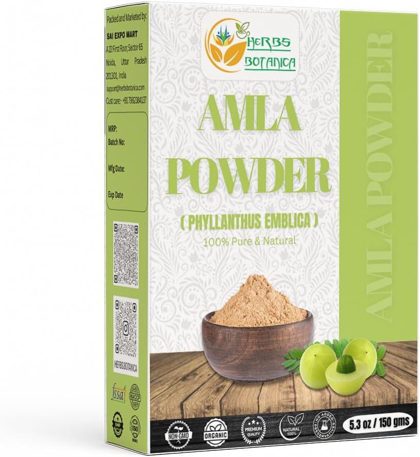 Herbs Botanica 100% Natural Amla Powder aka Indian Gooseberry (Amalaki) | 5.3 oz Natural Vitamin C Amla Extract - Immune Support | Indian Gooseberry/Emblica Officinalis 150 GMS
