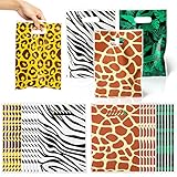 60Pcs Animal Print Party Bags Zoo Print Goody Candy Treat Bags Jungle Safari theme Plastic Gifts Bags Party Favor Supplies for Kid Birthday Summer Jungle Party