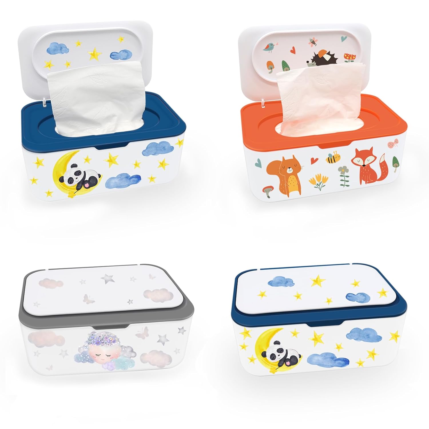 4Pcs Baby Wipes Dispenser, Diaper Wipe Holder with Lid, Refillable Wipes Case Container with Sealing Design, Flushable Wipes Pouch Case Storage Box for Bathroom, Keeps Wipes Fresh Easy Open & Close