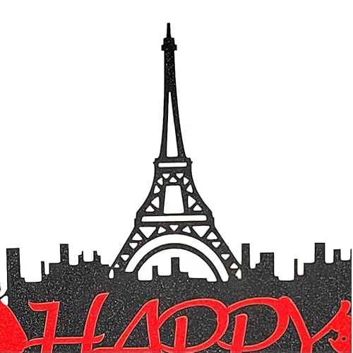 Eiffel Tower Cake Topper, Paris Happy Birthday Decorations French Cupcake Topper, Glitter Tower Cake Decor Ooh La La Party Supplies For Wedding, Valentine Day, Bachelorette, Baby Shower(Black Red) #TOP6