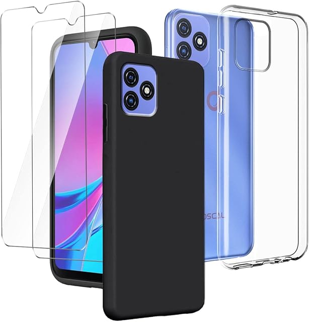 LYZXMY Case for Blackview Oscal C20 / Blackview Oscal C20 Pro (6.088") Transparent + Black Cover + [2 Pieces] Tempered Film Glass Screen Protector - Silicone Soft TPU Cover Shell