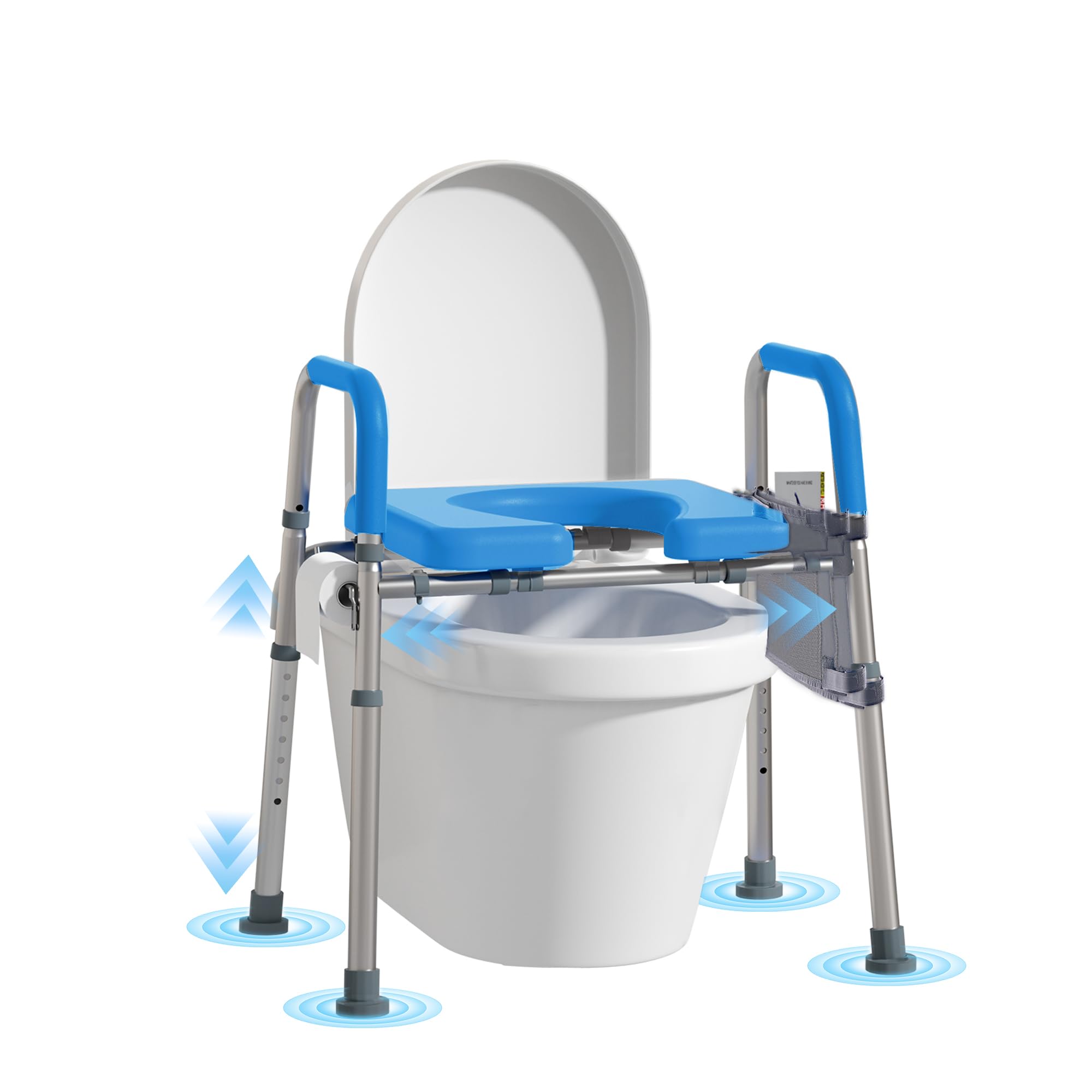 WHLICKS Raised Toilet Seat with Handles – Adjustable Width Elevated Seat, Cozy Padded Toilet Seat Risers for Seniors, Handicap & Disabled, Fits All Toilets, Blue