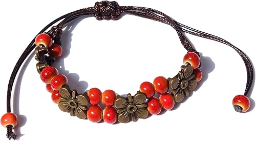 Zlanderah Boho Red Ceramic Beads Double Layered Bracelet for Women