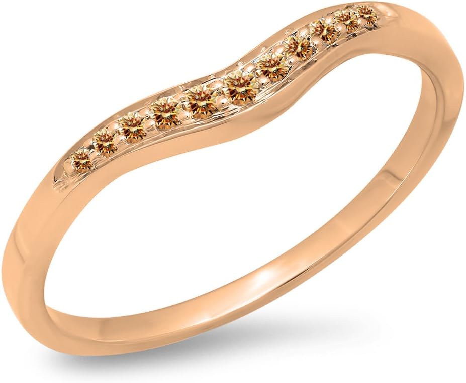 Dazzlingrock Collection 0.11 Ctw Round Champagne Diamond Anniversary Wedding Stackable Contour Guard Band, Available In 10K, 14K & 18K Solid Gold