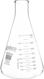 Erlenmeyer Flask, 1000mL - ASTM, Dual Graduated Scale - Borosilicate Glass - Narrow Neck Flask, Conical Flask, Glass Flask - Eisco Labs