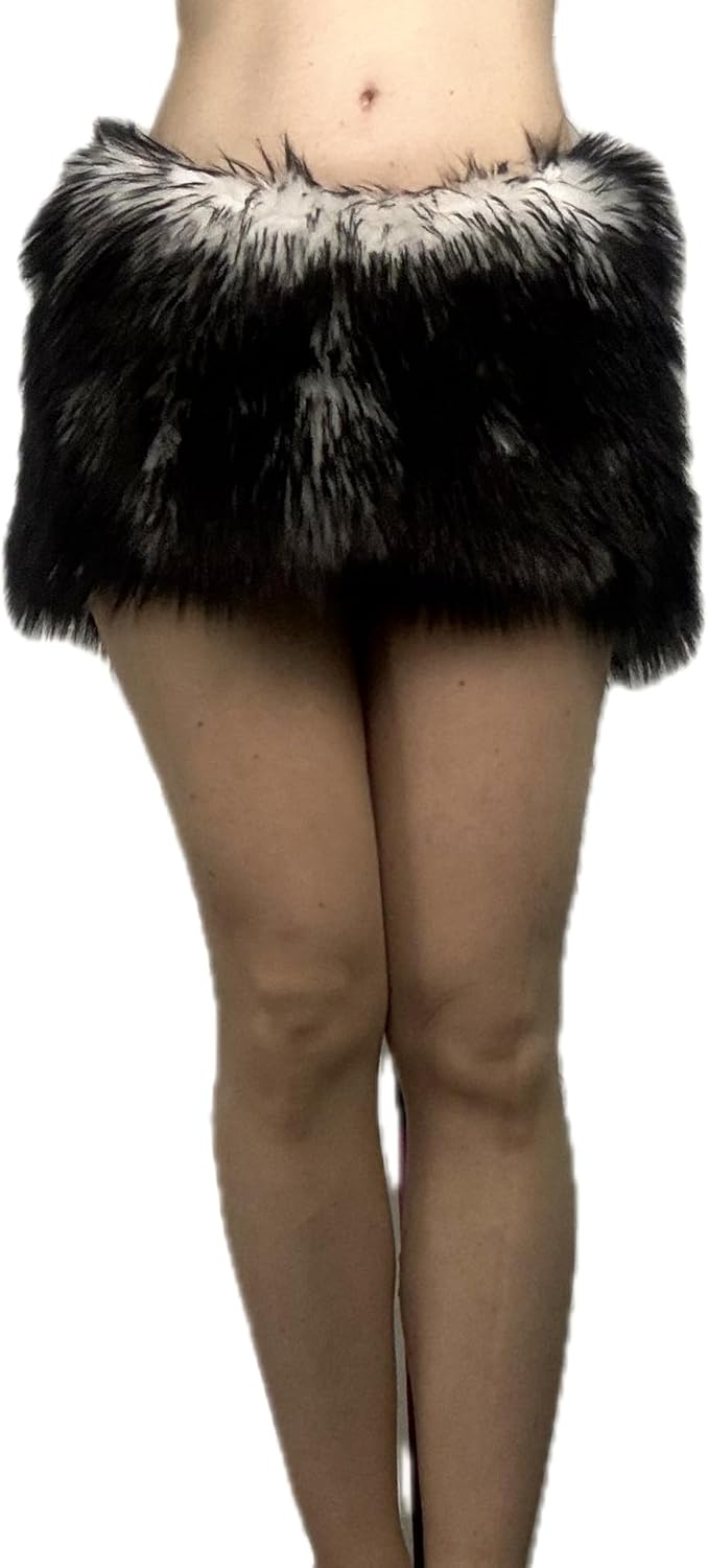 BIANNA Faux Fur Skirt, Handmade Furry Mini Micro Skirt, Rave Party Festival Parade Costume Mardi Gras Halloween, Made in US