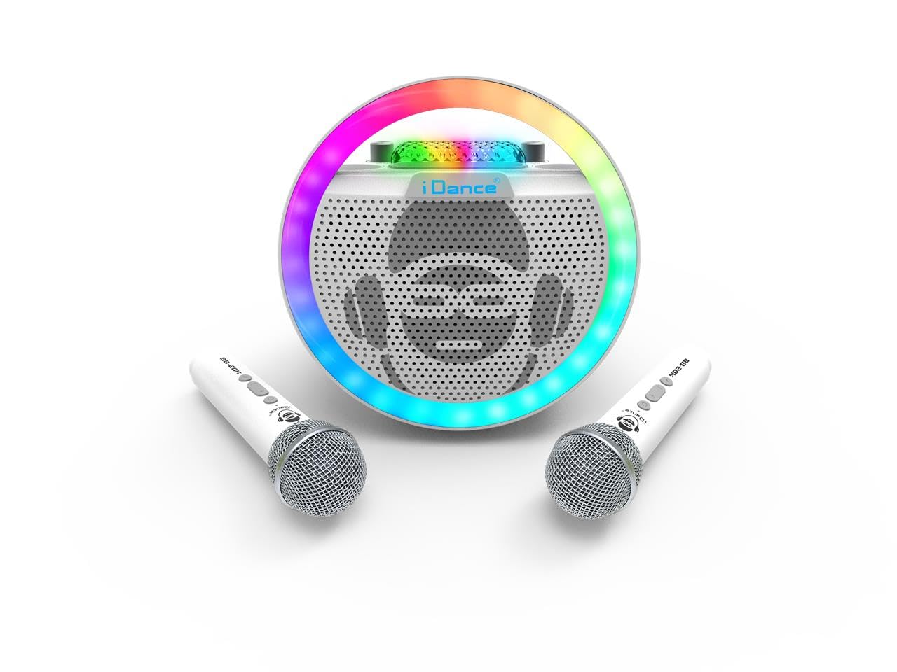 Altavoz Bluetooth con 2 micrófonos - Karaoke portátil - Tamaño 25 cm - Batería Recargable de Larga duración - Luces de Discoteca - Soporte para móvil - Compatible con Youtube y Spotify - para Fiesta